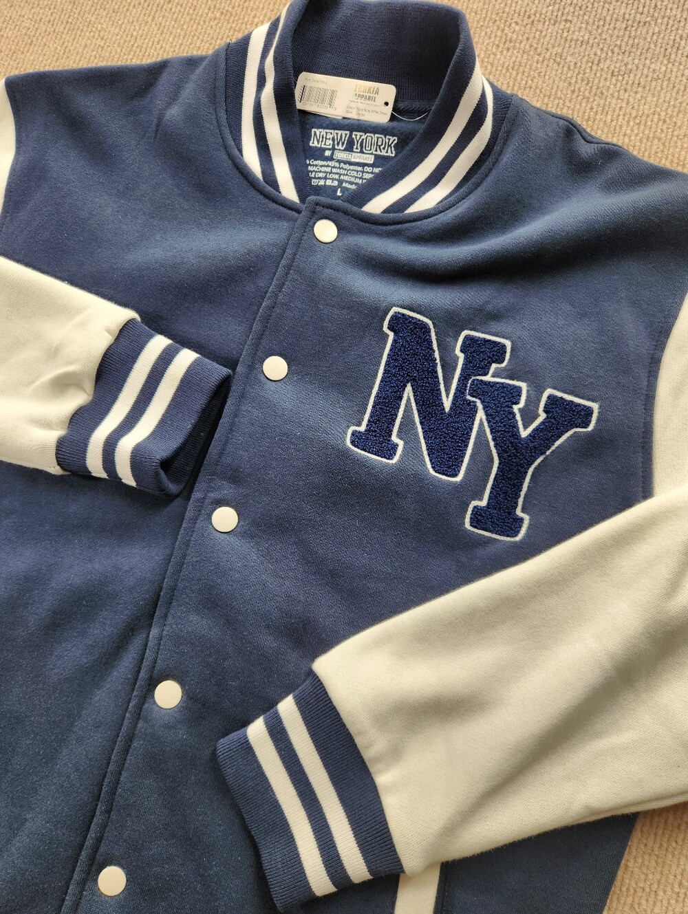 Torkia Apparel Varsity Bomber New York Jacket Men’s L Navy/White Snap Front